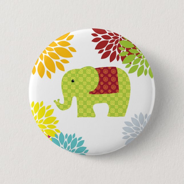 Pretty Colourful Hippie Elephant Flower Power 6 Cm Round Badge (Front)
