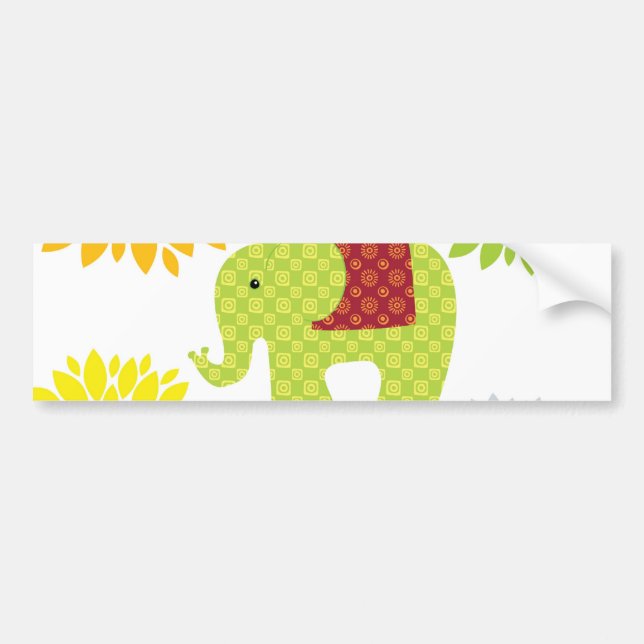 Pretty Colourful Hippie Elephant Flower Power Bumper Sticker (Front)