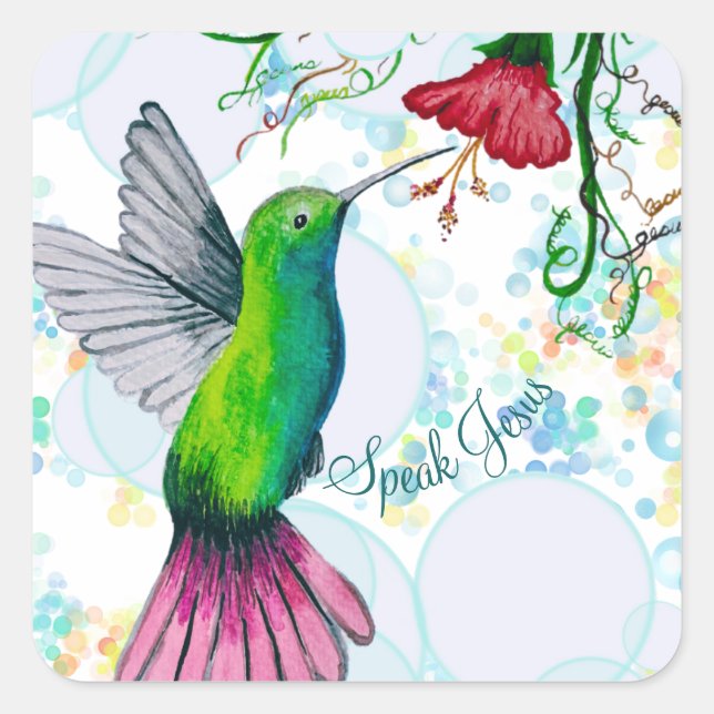 Pretty Colourful Humingbird Square Sticker (Front)