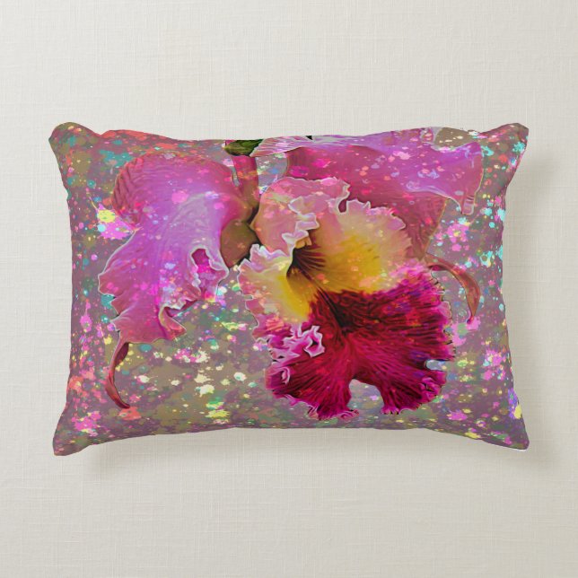 Pretty Colourful Orchid Paint Splatter Pillow (Front)