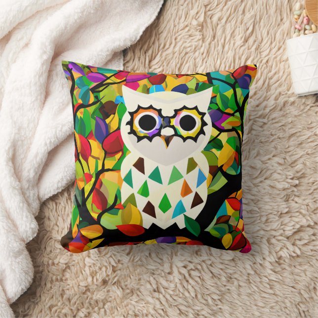 Pretty Colourful Owl Art  Cushion (Blanket)