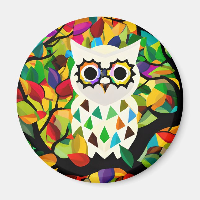 Pretty Colourful Owl Art  Magnet (Front)