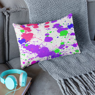 Pretty Colourful Paint Splatter Purple Fuchsia Lumbar Cushion