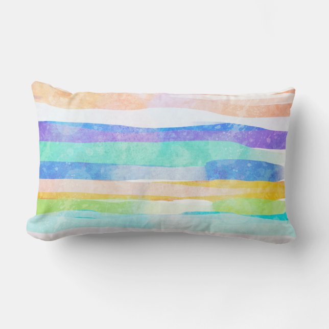 pretty colourful painted stripes artistic decor lumbar cushion (Front)