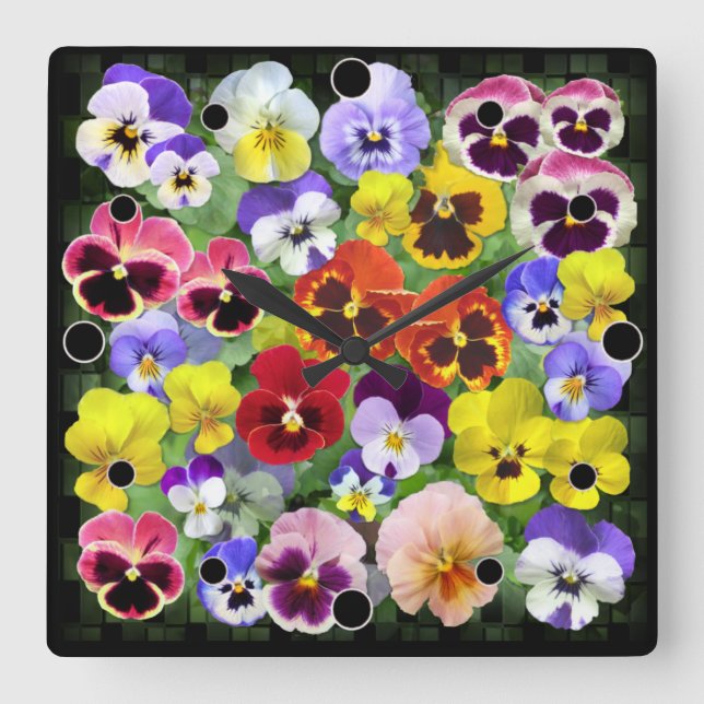 Pretty Colourful Pansies Square Wall Clock (Front)
