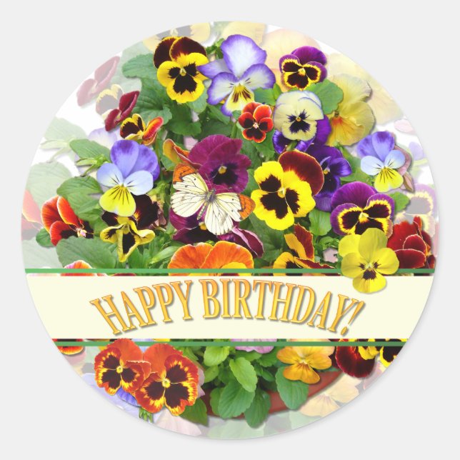 Pretty Colourful Pansy Display Birthday  Classic Round Sticker (Front)