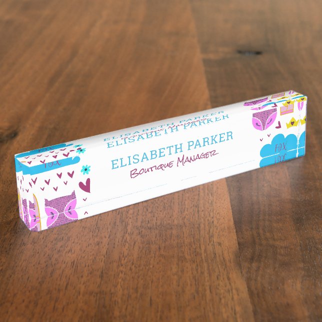 Pretty colourful pattern children business manager nameplate (Side)