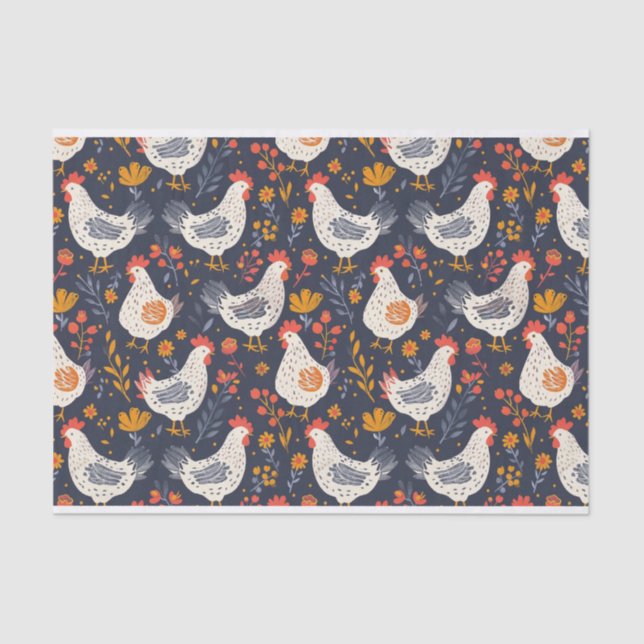 Pretty Colourful Pattern of Chicken Illustrations Tissue Paper (Front)