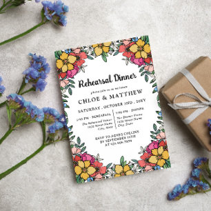 Pretty Colourful Pink Flowers Rehearsal Dinner Invitation