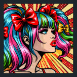 Pretty Colourful Pop Art Comic Girl not vectorised Poster<br><div class="desc">Beautiful lady with pigtails and colourful blue and pink hair,  red lipstic,  long eyelashes pop art comic style ai art.</div>