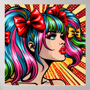 Pretty Colourful Pop Art Comic Girl Poster