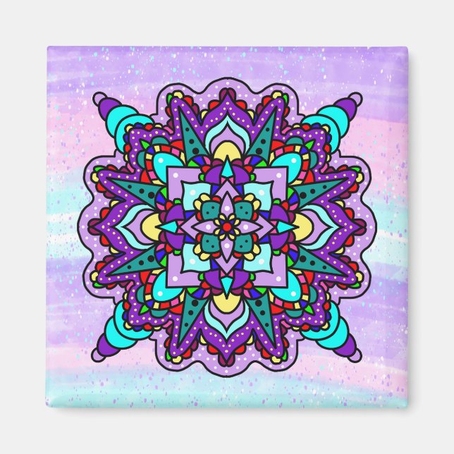 Pretty Colourful Purple Mandala Mystical Magnet (Front)