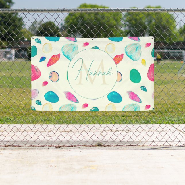 Pretty Colourful Seashells Beige Pattern Banner (Insitu)