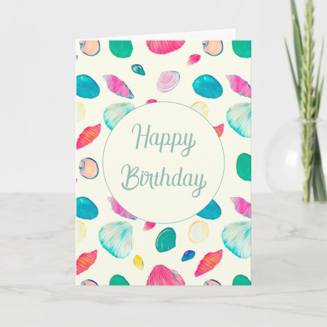 Pretty Colourful Seashells Beige Pattern Thank You Card (Front)