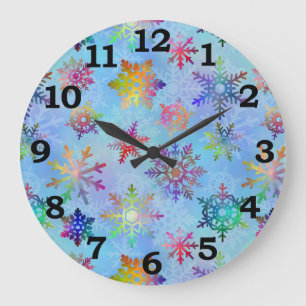 Pretty Colourful Snowflakes Christmas Pattern Large Clock