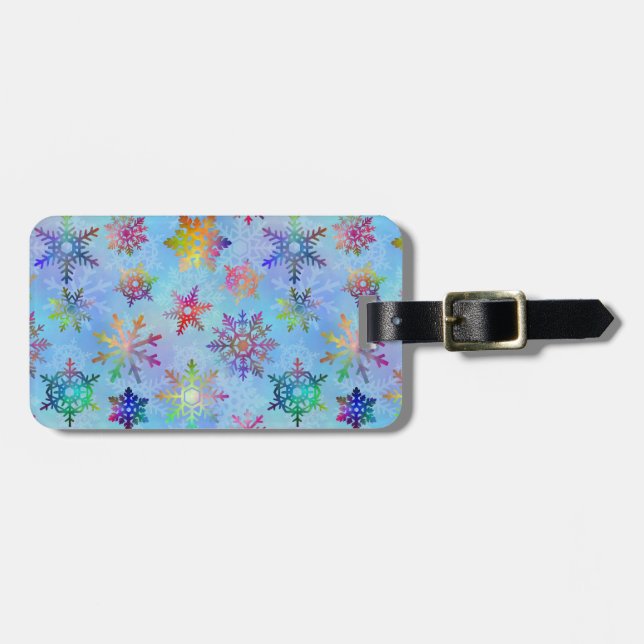 Pretty Colourful Snowflakes Christmas Pattern Luggage Tag (Front Horizontal)