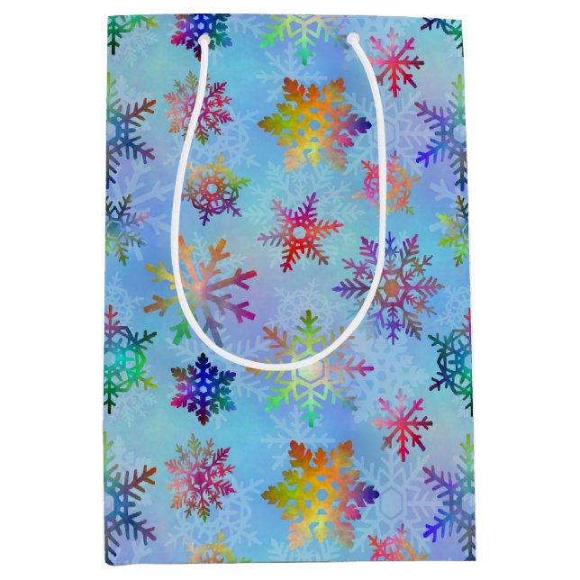Pretty Colourful Snowflakes Christmas Pattern Medium Gift Bag (Front)