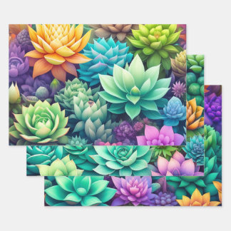 Pretty Colourful Succulent Greenery Birthday Wrapping Paper Sheet