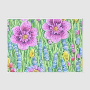 Pretty colourful summer garden Pink floral Birthda Tissue Paper