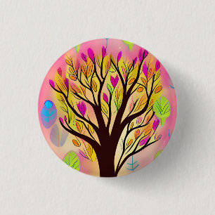 Pretty Colourful Tree Illustration  3 Cm Round Badge