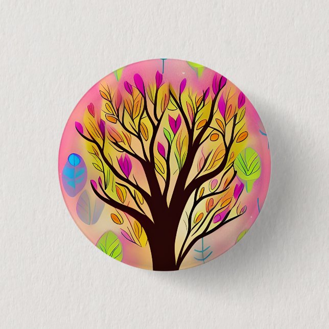 Pretty Colourful Tree Illustration  3 Cm Round Badge (Front)