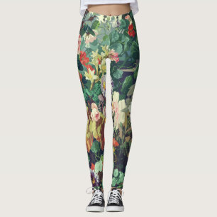 pretty colourful Vintage flowers floral painting Leggings