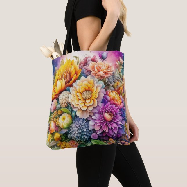 Pretty Colourful Watercolor Ai Art Flowers  Tote Bag (Close Up)