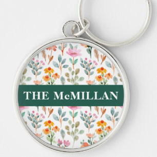 Pretty Colourful watercolor floral pattern pink Key Ring