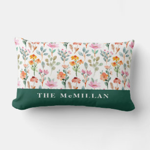 Pretty Colourful watercolor floral pattern pink Lumbar Cushion