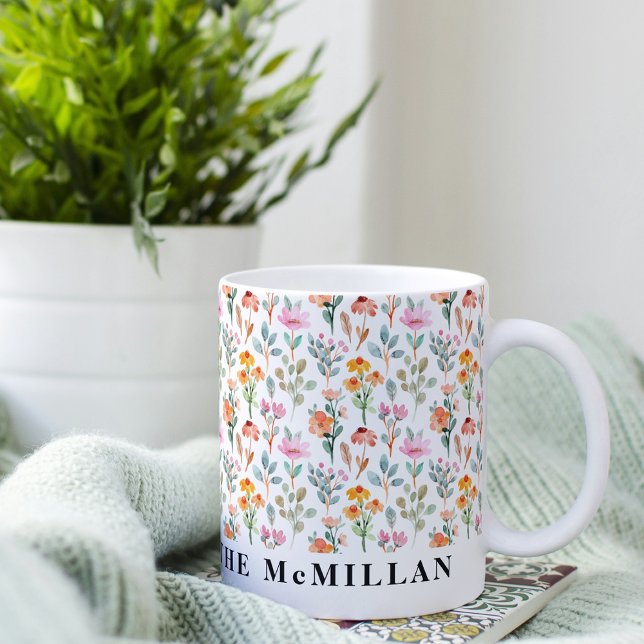 Pretty Colourful watercolor floral pattern pink Mug (Creator Uploaded)