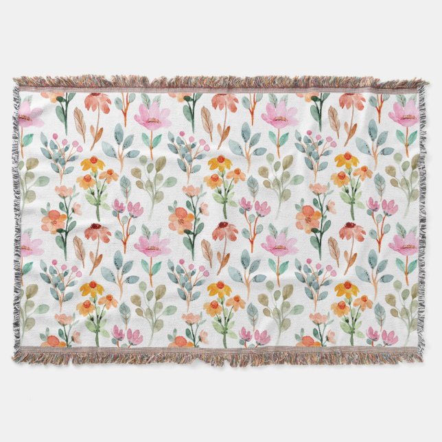 Pretty Colourful watercolor floral pattern pink  Throw Blanket (Front)