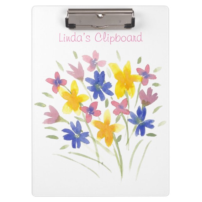Pretty Colourful Watercolor Flower Clipboard (Front)