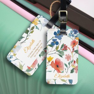 Pretty Colourful Watercolor Flower Personalise Luggage Tag