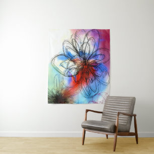 Pretty Colourful Watercolor Flowers Abstract Tapestry