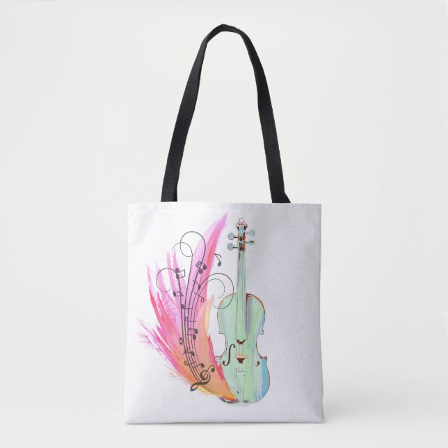 Pretty Colourful Watercolor Violin Tote (Front)