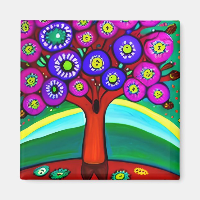 Pretty Colourful Whimsical Folk Art  Magnet (Front)