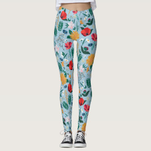 Pretty Colourful Wild Floral Light Blue Design Leggings