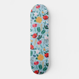 Pretty Colourful Wild Floral Light Blue Design Skateboard