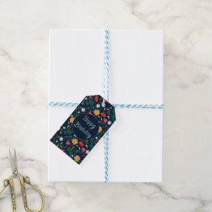 Pretty Colourful Wild Flowers Navy Blue Design Gift Tags