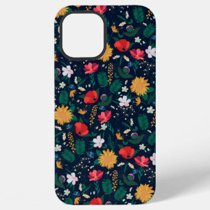 Pretty Colourful Wild Flowers Navy Blue Design iPhone 12 Pro Max Case