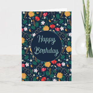 Pretty Colourful Wild Flowers Navy Blue Design Thank You Card