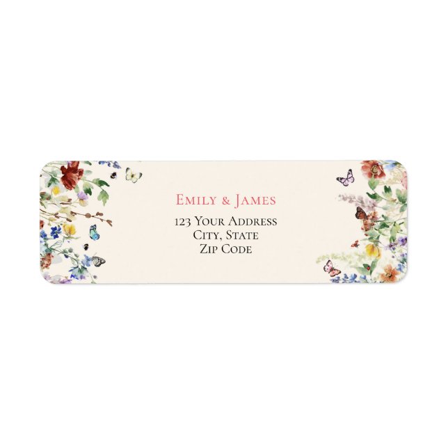 Pretty Colourful Wildflower Wedding Return Address Label (Front)
