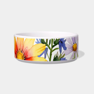 Pretty colourful wildflowers  watercolor painting bowl