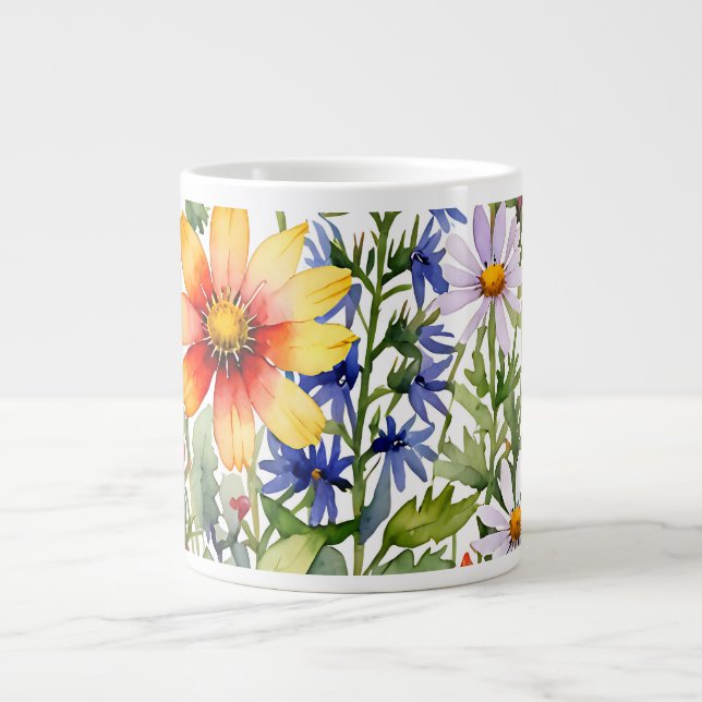Pretty colourful wildflowers  watercolor painting large coffee mug (Front)
