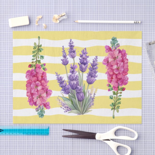 Pretty colourful yellow stripes Botanical Decoupag Tissue Paper (Craft)