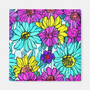 Pretty colours hand painted watercolor flower girl magnet