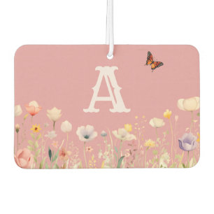 Pretty Colours Watercolor Wildflowers and Monogram Car Air Freshener