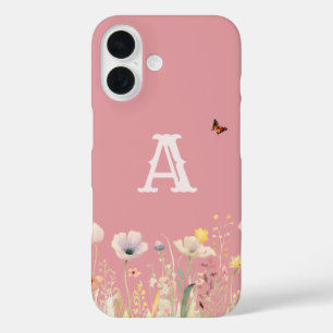 Pretty Colours Watercolor Wildflowers and Monogram iPhone 16 Case