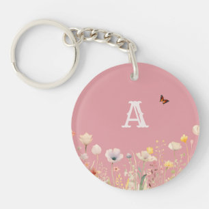Pretty Colours Watercolor Wildflowers and Monogram Key Ring