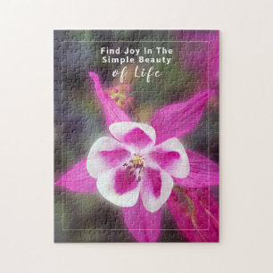 Pretty Columbine Flower Photo With Quote Jigsaw Puzzle